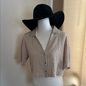 Beige Button-Up Women's cropped blouse